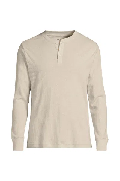 Lands' End Men's Knit Rib Pajama Henley In White
