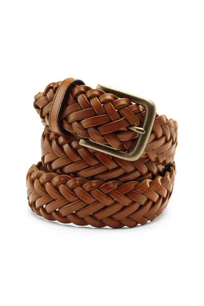 Lands' End Men's Leather Braid Belt In Brown