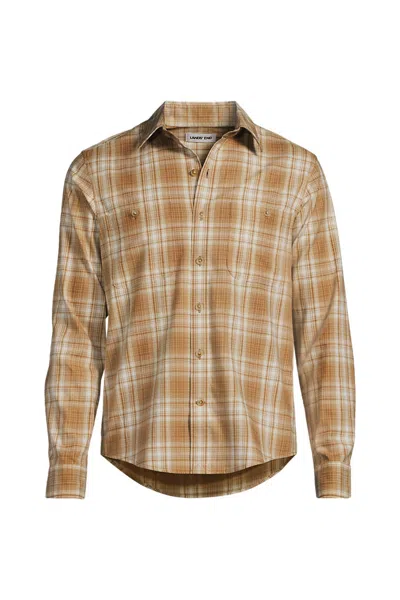 Lands' End Men's Lightweight Coastal Flannel Shirt In Brown
