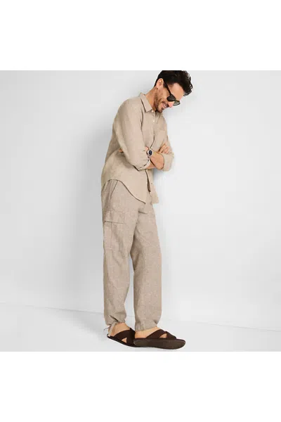 Lands' End Men's Linen Cotton Cargo Pants In Neutral