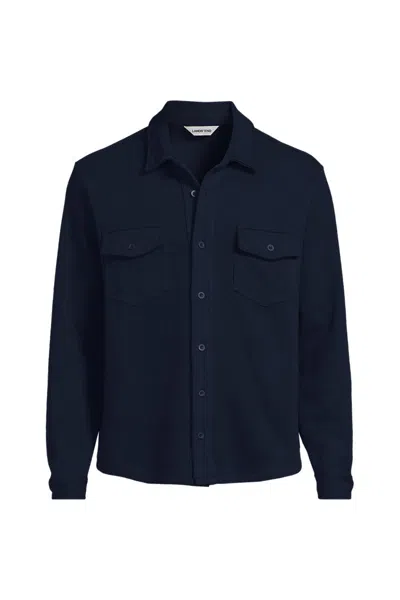 Lands' End Men's Long Sleeve Bedford Button Through Utility Overshirt In Blue