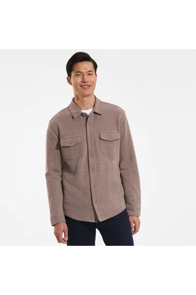 Lands' End Men's Long Sleeve Bedford Button Through Utility Overshirt In Brown