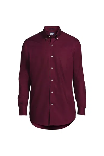 Lands' End Men's Long Sleeve Buttondown No Iron Broadcloth Shirt In Red