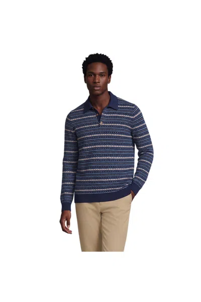 Lands' End Men's Long Sleeve Cashtouch Fairisle Sweater Polo In Multi