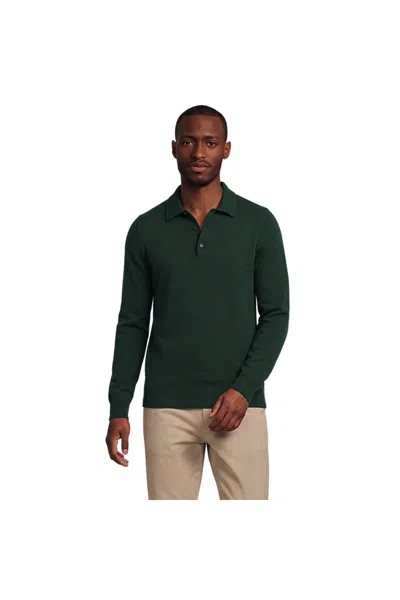 Lands' End Men's Long Sleeve Cashtouch Sweater Polo In Green
