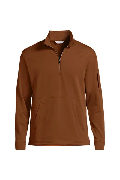 Lands' End Men's Long Sleeve Cooling Performance Pique Quarter Zip In Brown