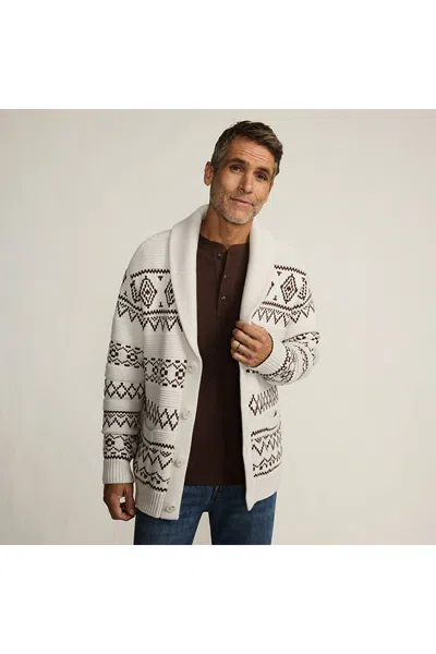 Lands' End Men's Long Sleeve Cotton Blend Shawl Fairisle Cardigan In White