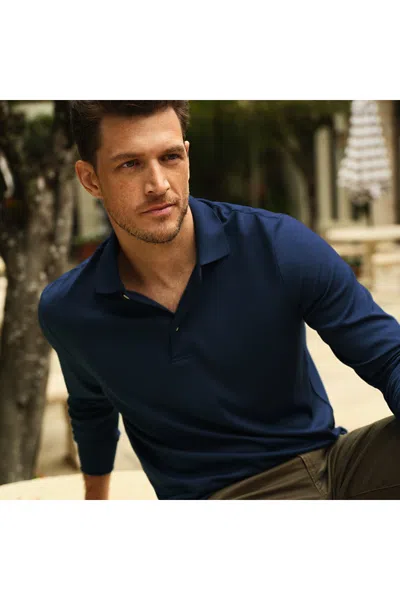 Lands' End Men's Long Sleeve Cotton Supima Polo Shirt In Blue