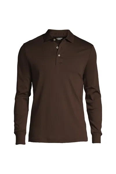 Lands' End Men's Long Sleeve Cotton Supima Polo Shirt In Brown