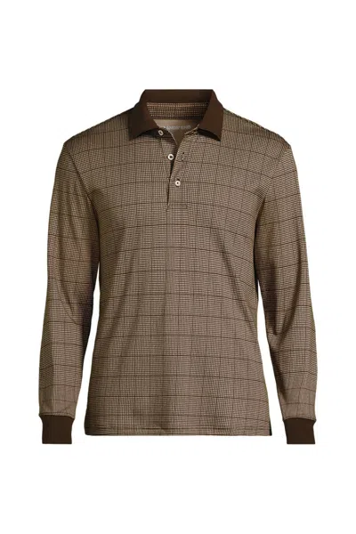 Lands' End Men's Long Sleeve Cotton Supima Polo Shirt In Animal Print