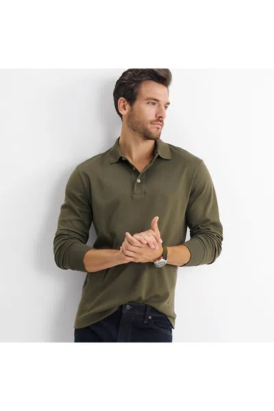 Lands' End Men's Long Sleeve Cotton Supima Polo Shirt In Green