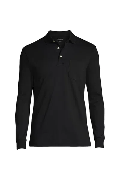 Lands' End Long Sleeve Cotton Supima Polo Shirt With Pocket In Black