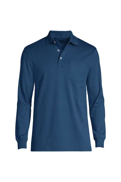 Lands' End Men's Long Sleeve Cotton Supima Polo Shirt With Pocket In Blue