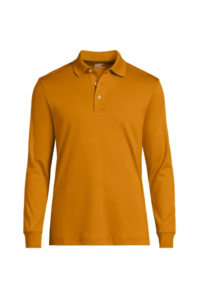Lands' End Men's Long Sleeve Cotton Supima Polo Shirt In Brown