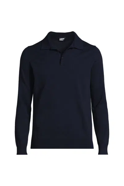 Lands' End Men's Long Sleeve Cotton Sweater Polo In Blue