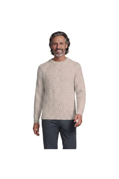 Lands' End Men's Long Sleeve Cotton Wool Blend Crewneck Sweater In Neutral