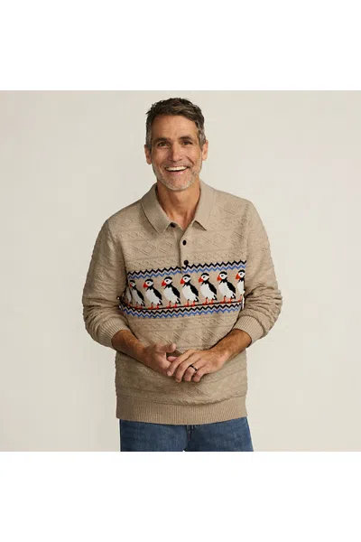 Lands' End Men's Long Sleeve Cozy Cotton Blend Polo In Neutral