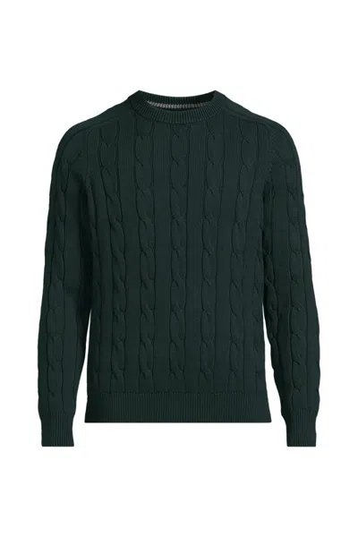 Lands' End Men's Long Sleeve Drifter Cable Crewneck Sweater In Green