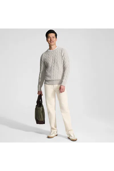Lands' End Men's Long Sleeve Drifter Cable Crewneck Sweater In Neutral