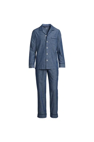 Lands' End Men's Long Sleeve Essential Pajama Set In Blue