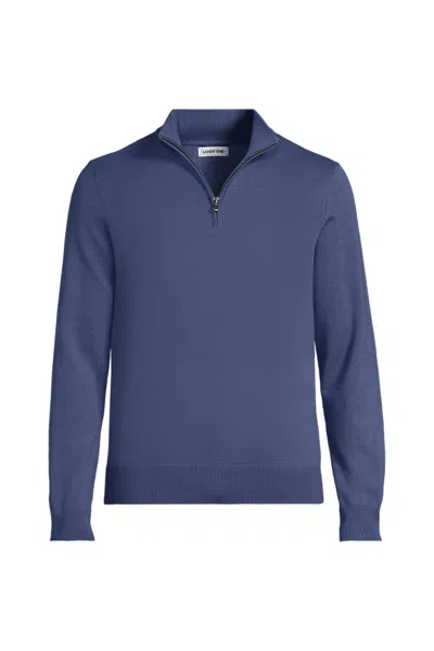 Lands' End Men's Long Sleeve Fine Gauge Cotton Quarter Zip Sweater In Blue