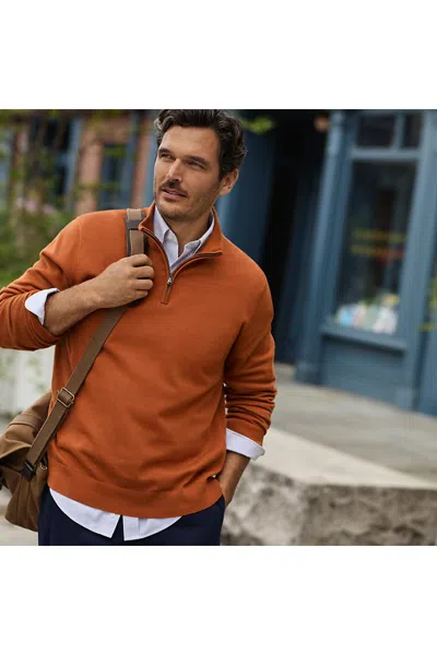 Lands' End Men's Long Sleeve Fine Gauge Cotton Quarter Zip Sweater In Brown