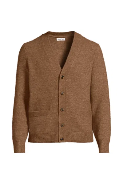 Lands' End Men's Long Sleeve Fuzzy Argyle Cardigan Sweater In Brown