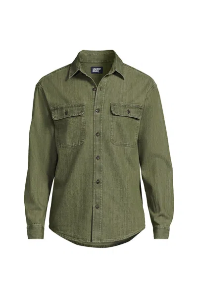 Lands' End Men's Long Sleeve Indigo Work Shirt In Green