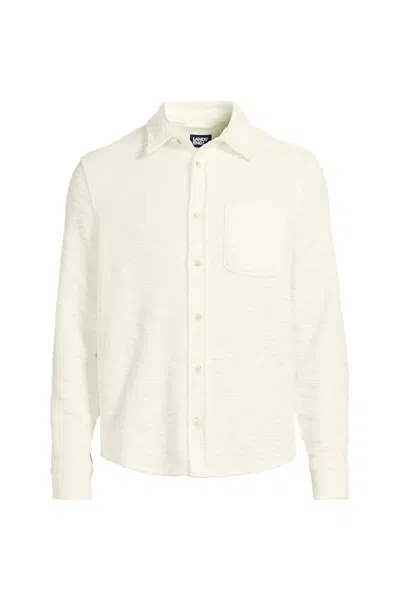 Lands' End Men's Long Sleeve Knit Boucle Button Through Shirt In Neutral