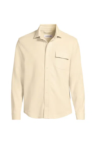 Lands' End Men's Long Sleeve Knit Workwear Waffle Shirt In White