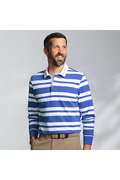 Lands' End Men's Long Sleeve Lightweight Slub Rugby Polo In Blue