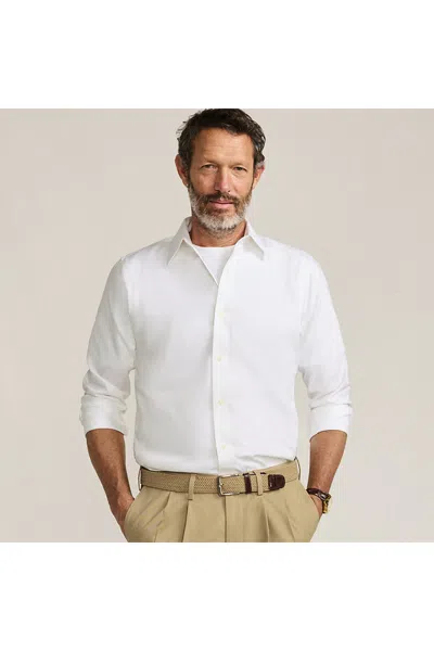 Lands' End Men's Long Sleeve No Iron Pinpoint Stay Collar Dress Shirt In White