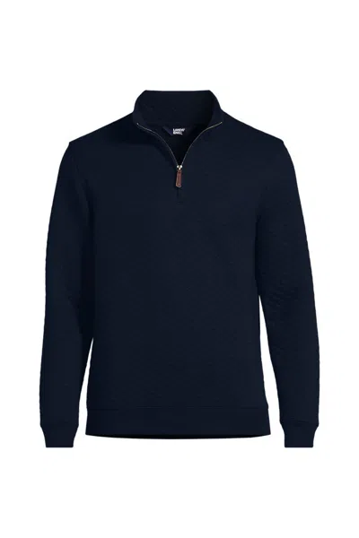 Lands' End Men's Long Sleeve Quilted Bedford Quarter Zip Pullover In Blue
