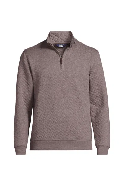Lands' End Men's Long Sleeve Quilted Bedford Quarter Zip Pullover In Brown