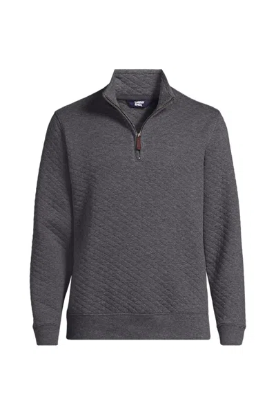 Lands' End Men's Long Sleeve Quilted Bedford Quarter Zip Pullover In Gray