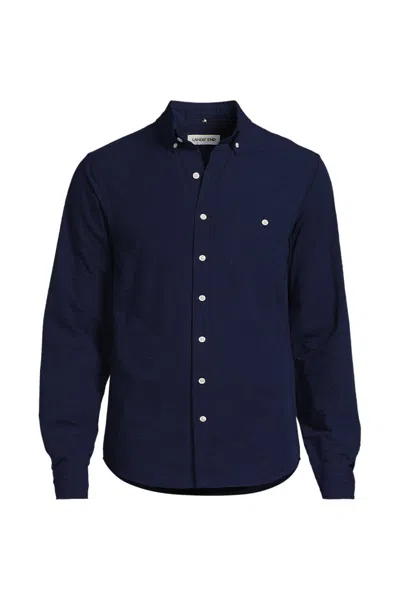 Lands' End Men's Long Sleeve Seersucker Shirt In Blue