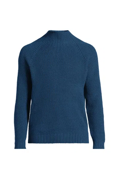 Lands' End Men's Long Sleeve Shaker Mock Neck Sweater In Blue