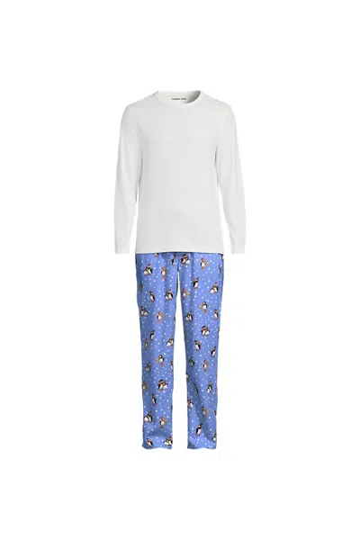Lands' End Men's Long Sleeve Tee And Flannel Pant Sleep Set In Blue