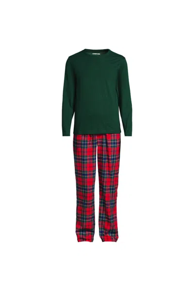 Lands' End Men's Long Sleeve Tee And Flannel Pant Sleep Set In Red