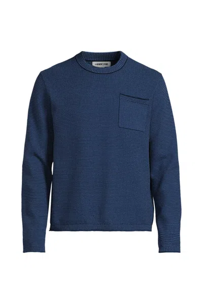 Lands' End Men's Long Sleeve Textured Cotton Crewneck Sweater In Blue