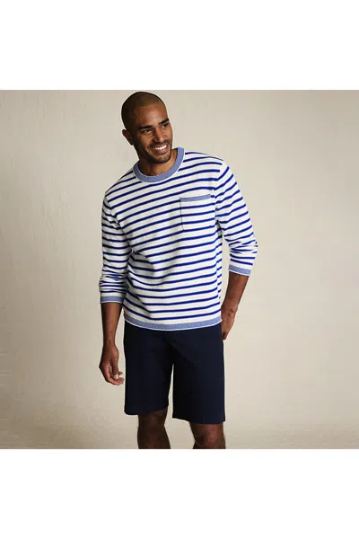 Lands' End Men's Long Sleeve Textured Cotton Crewneck Sweater In Blue