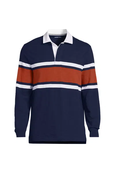Lands' End Men's Long Sleeve Textured Rugby Polo In Blue