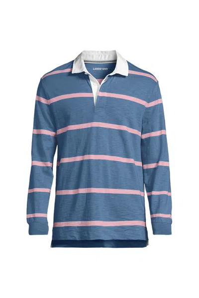 Lands' End Men's Long Sleeve Textured Rugby Polo In Blue
