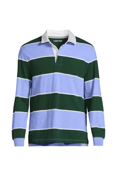Lands' End Men's Long Sleeve Textured Rugby Polo In Green
