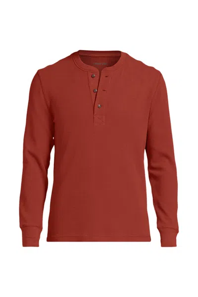 Lands' End Men's Long Sleeve Thermal Waffle Henley In Brown