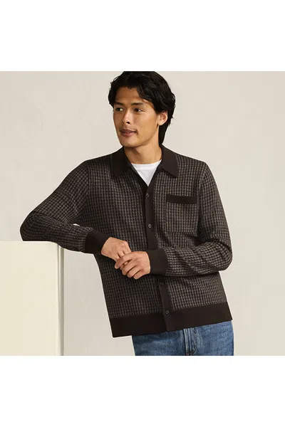Lands' End Men's Long Sleeve Washable Merino Button Through Sweater Polo In Brown