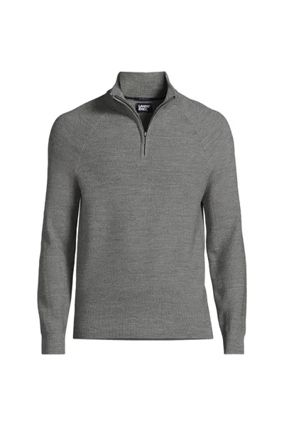 Lands' End Men's Long Sleeve Washable Merino Wool Quarter Zip Sweater In Gray