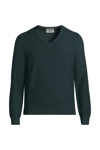 Lands' End Men's Long Sleeve Washable Merino Wool V-neck Sweater In Green