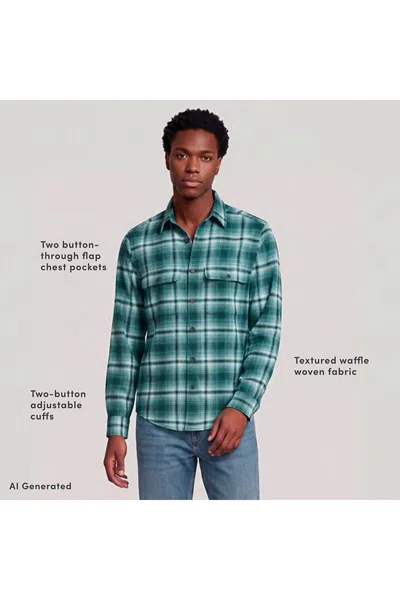 Lands' End Men's Long Sleeve Woven Waffle Work Shirt In Multi
