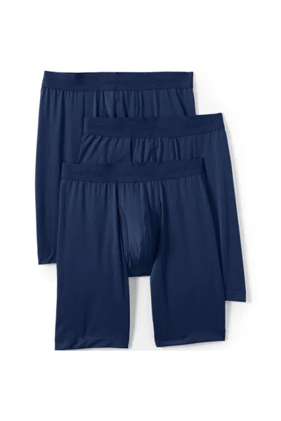 Lands' End Men's Longer Flex Performance Boxer Brief 3 Pack In Blue